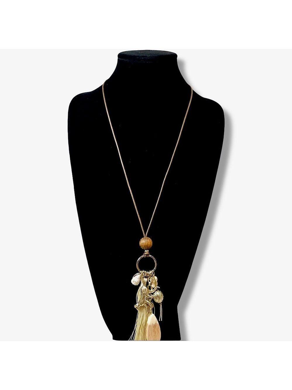 Chicos Wildlife Safari Long Necklace Monkey Charm Tassel NWT